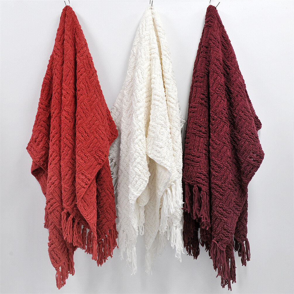 HST Cable Knit Throw Blankets with Tassels Soft Cozy Fluffy Couch Bed Sofa Decor