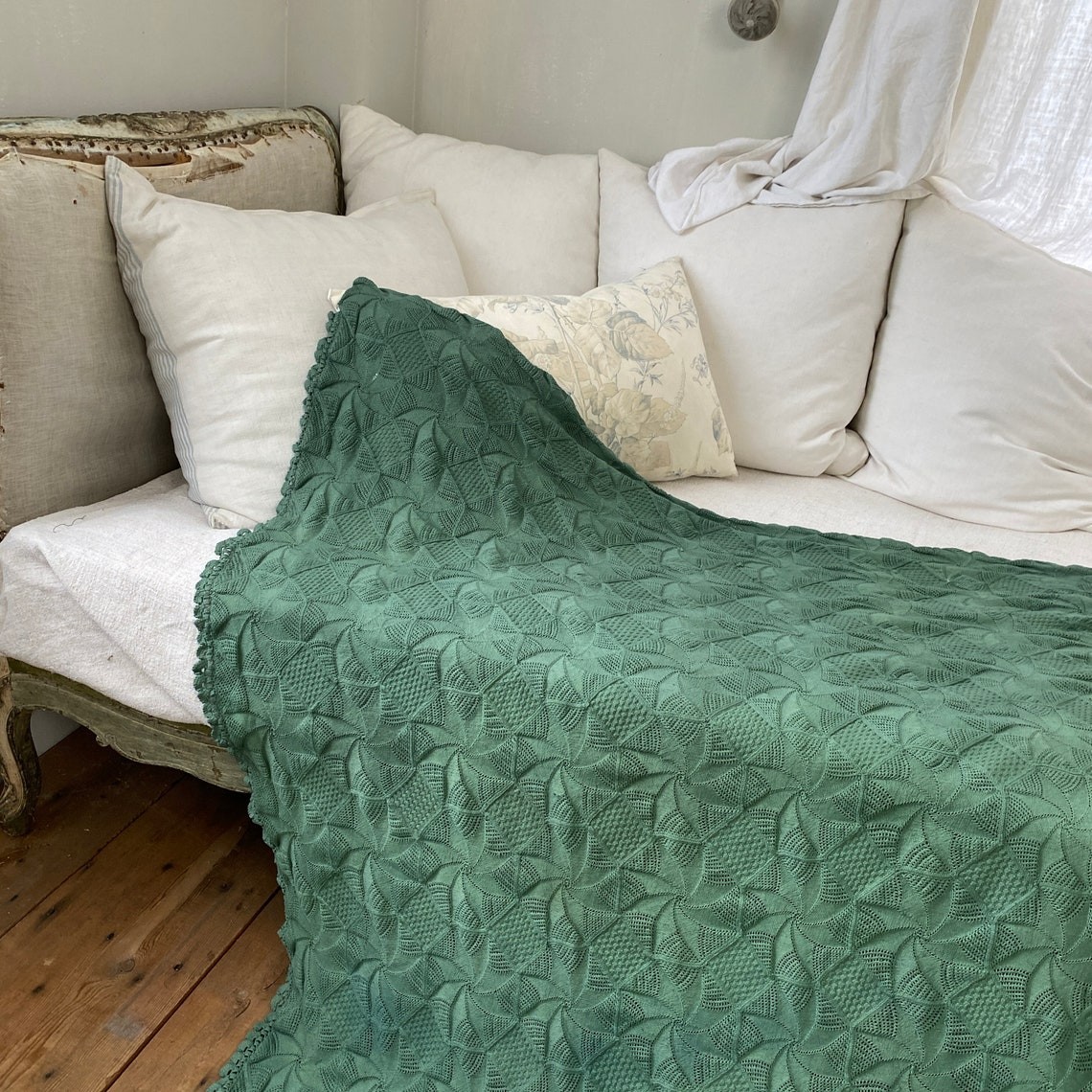Knit textile Crochet throw tablecloth farmhouse