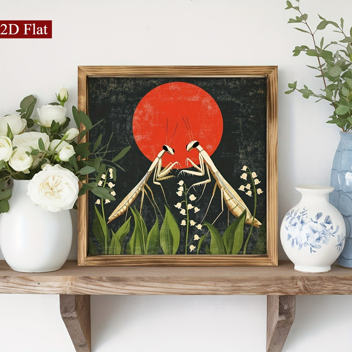 Vintage Textured Bug Floral Red Circle Backdrop Rustic Wall Wooden Plaque Gift