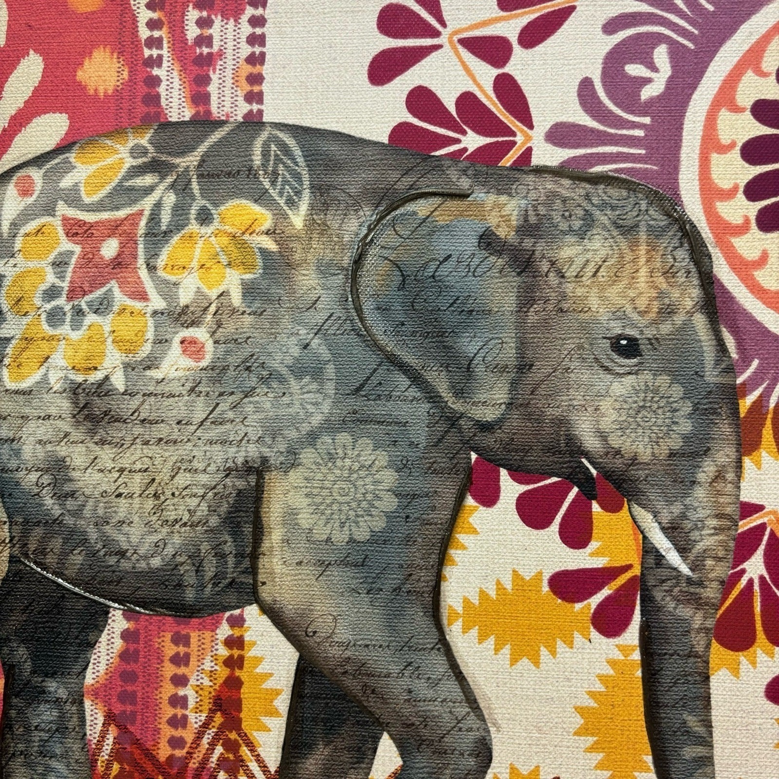 Canvas Wall Art Elephant Boho Floral Print Ethnic Design 12 x 12