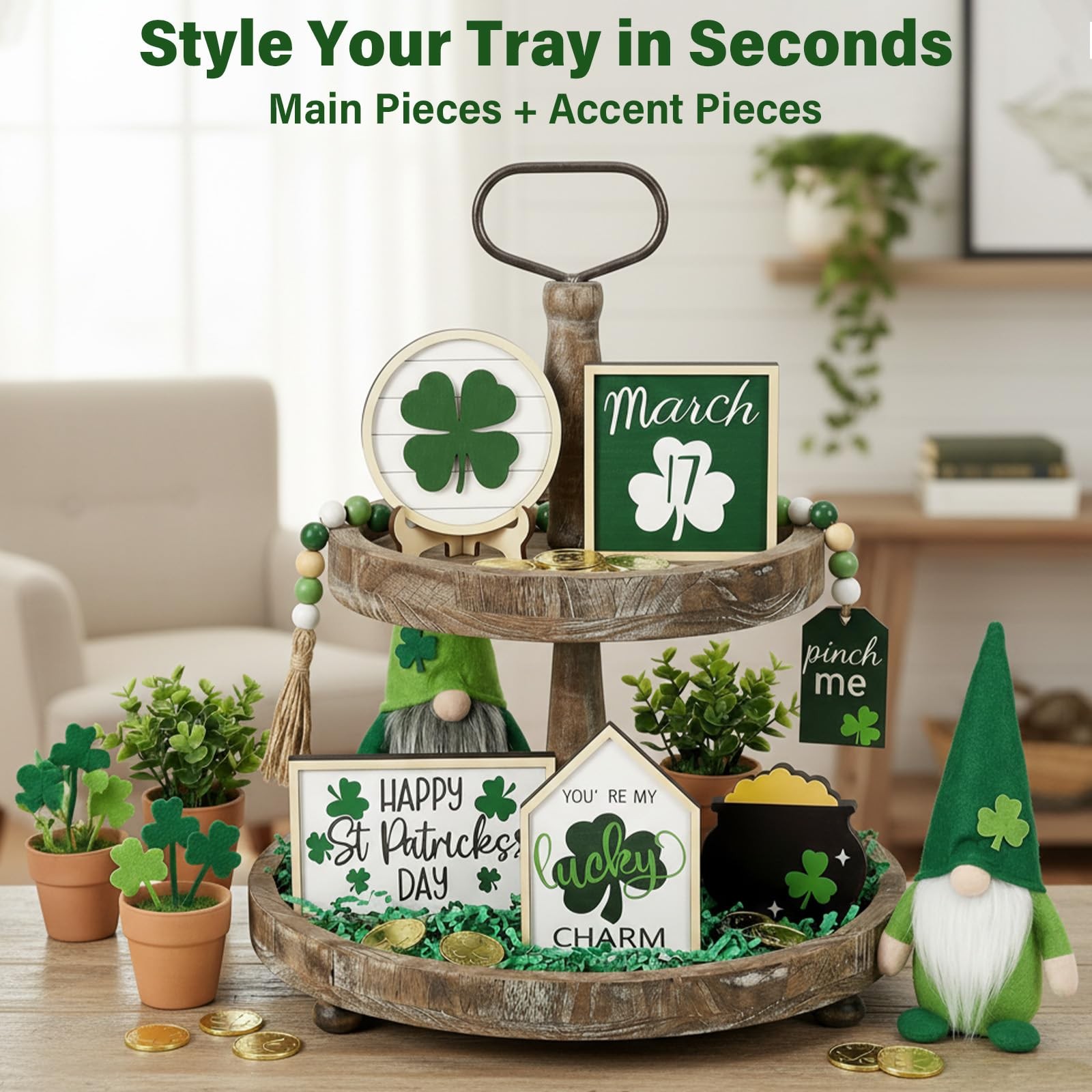 Tiered Tray Decor Set, Lucky Charm Farmhouse Decor, 0.71 in Extra Thick Frees…