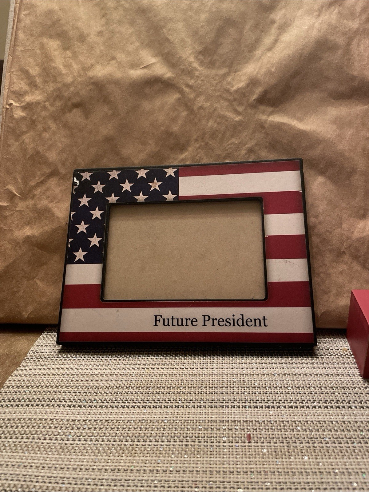 AMERICA 250 !Red, White & Blue Flag Picture Frame W/”Future President” 8.5”