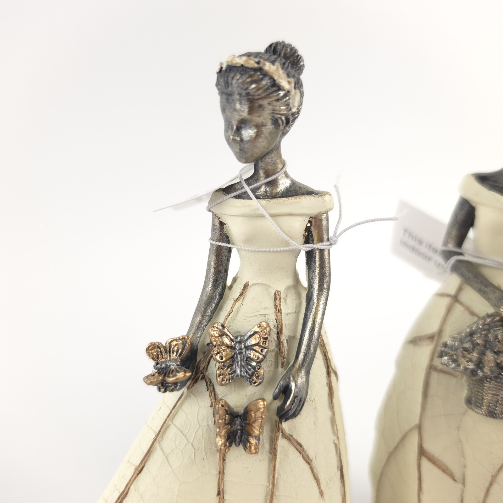Set of 2 6.5″ Garden Maidens with Gift Boxes – Basket & Butterfly – Ivory