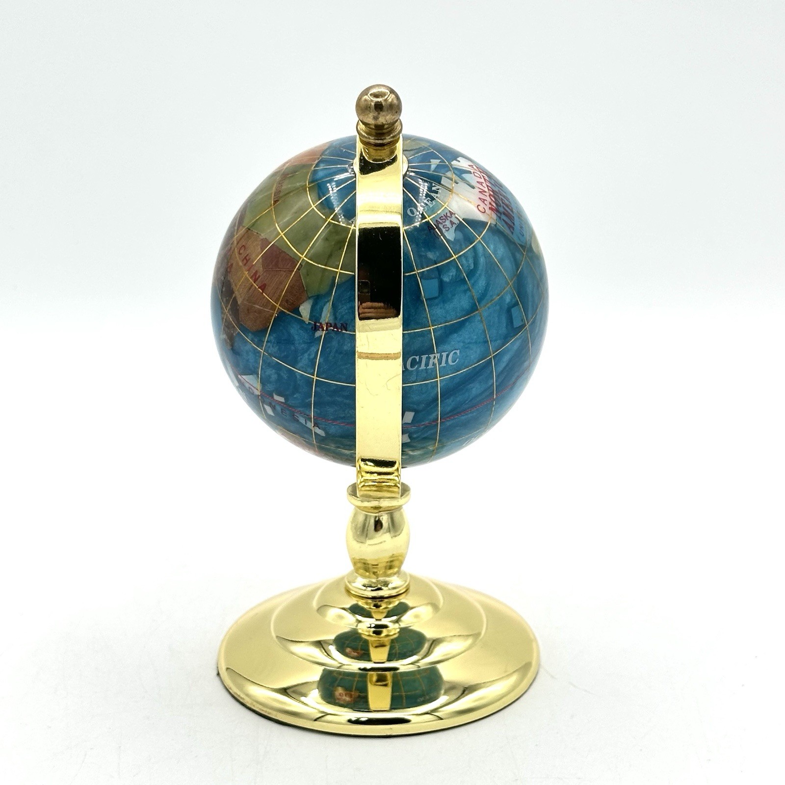 World Globe Table Top Rotating Gemstone Light Blue Lapis 5 1/2” X 3” Desktop