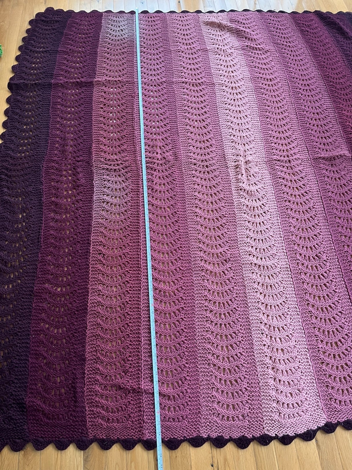 Vintage Knit Crochet Burgandy Violet Rose Afgan Throw Blanket Large 75 x 73