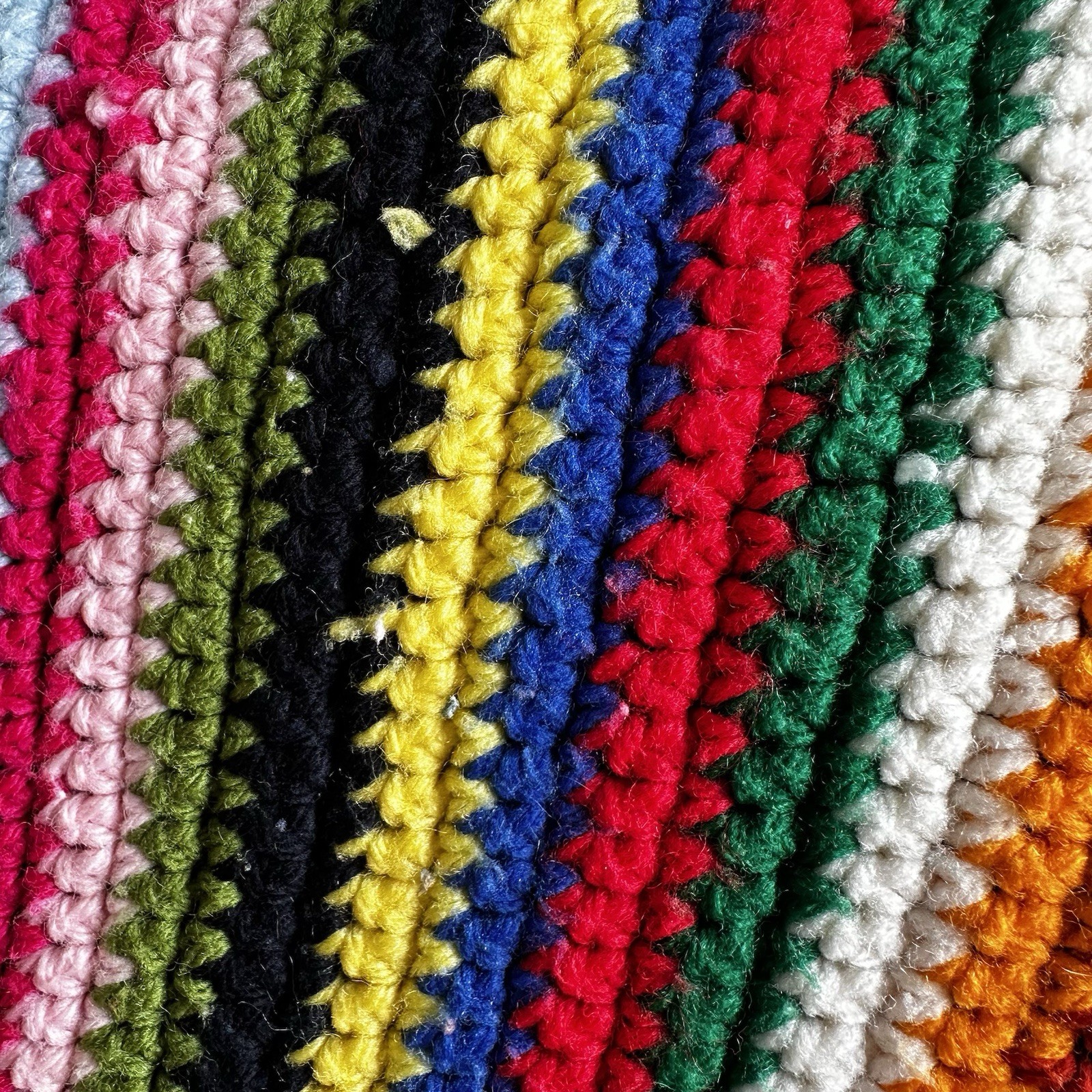 Handmade Crochet Afghan Throw Blanket Multicolor Rainbow Striped Blue Fringe