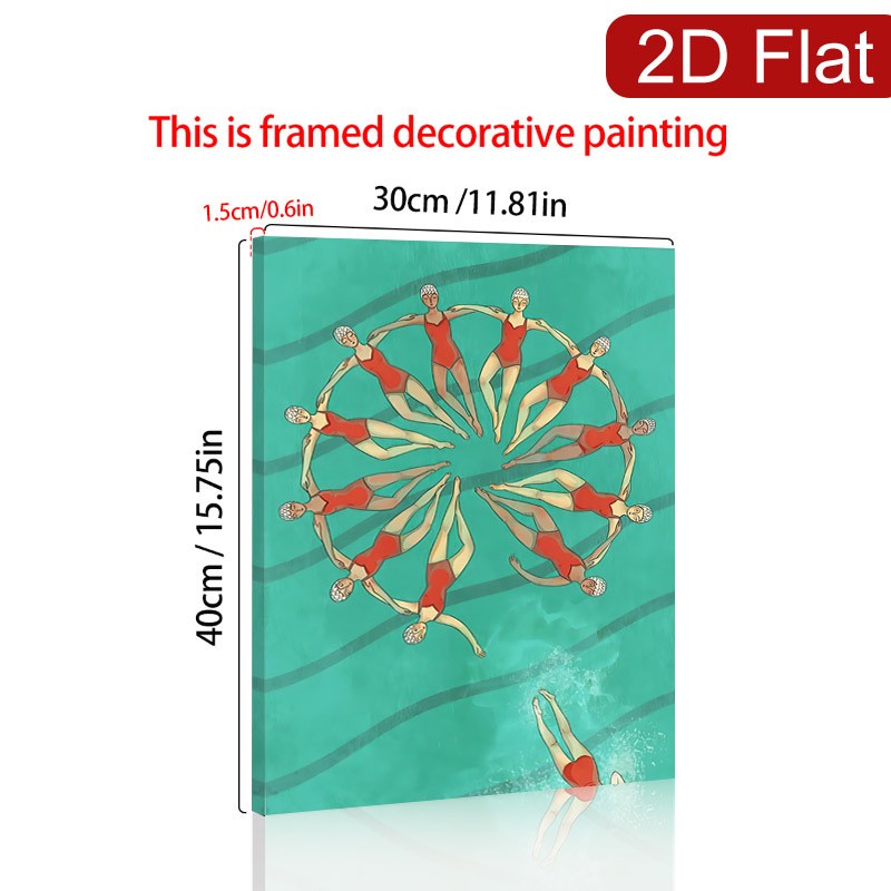 Synchronized Swimmers Red and Teal Canvas Wall Art, Art Deco Inspired Home Decor