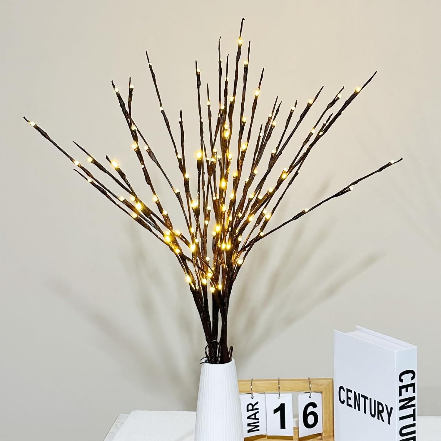 3 Pack Lighted Branches for Vase, Artificial Brown Twig Lights, 29IN 60 LED Warm