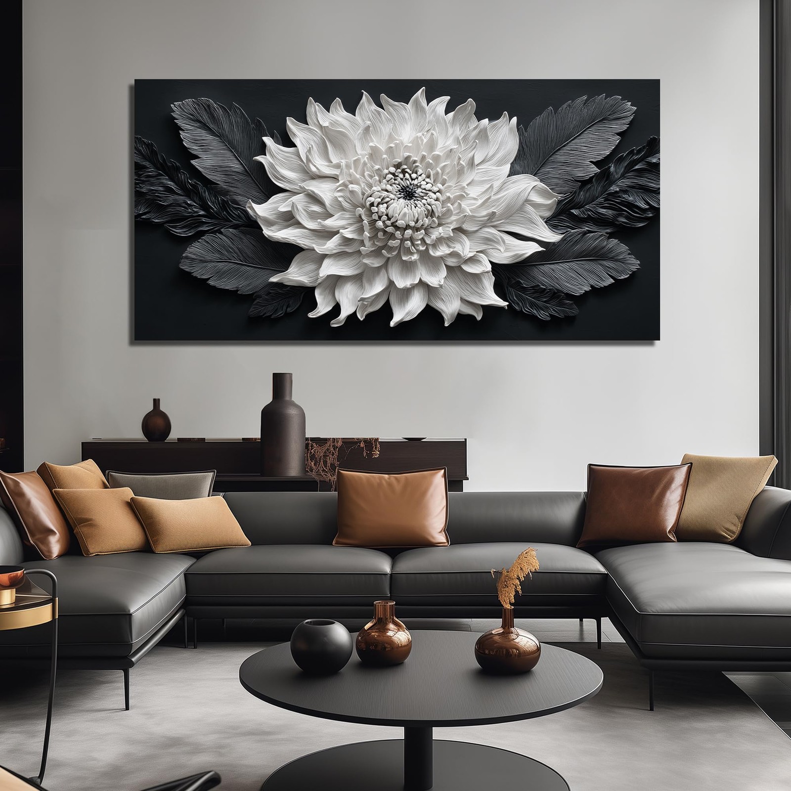 CIRABKY Extra Large Wall Art for Living Room Black and White Flower Wall Deco…