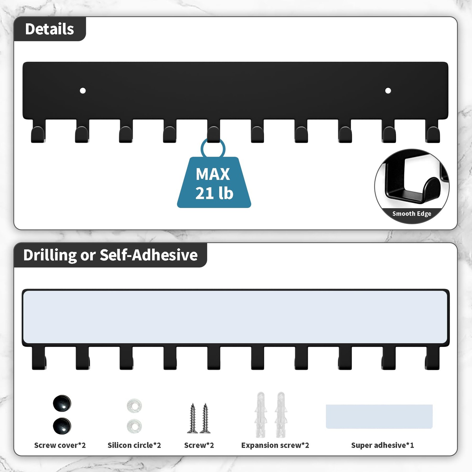 Key Holder for Wall, Key Hooks with 10 Hooks Wall Mounted Key Holder for Hallway