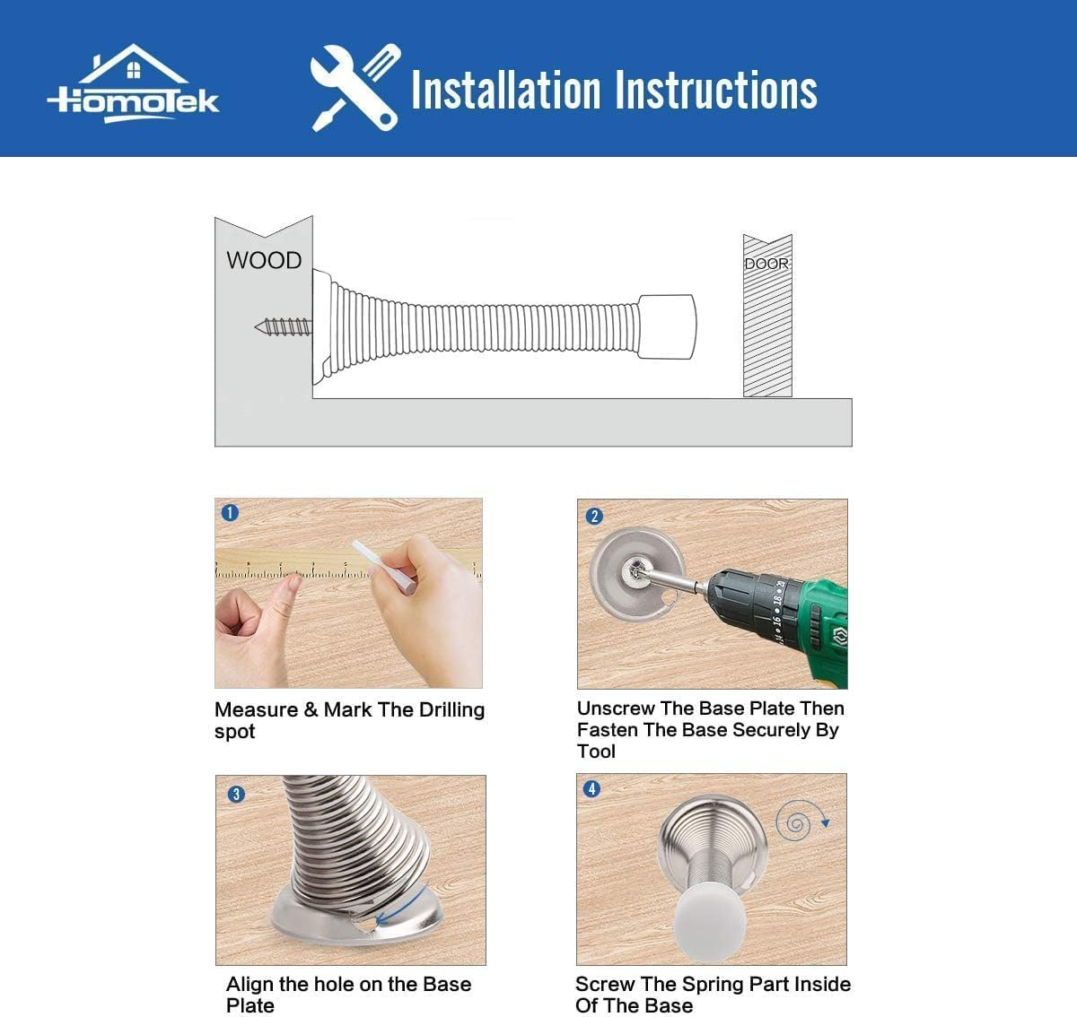 2 Pack Telescoping Spring Door Stoppers, Extended from 3-1/8 to 4-1/4 Inches Wal