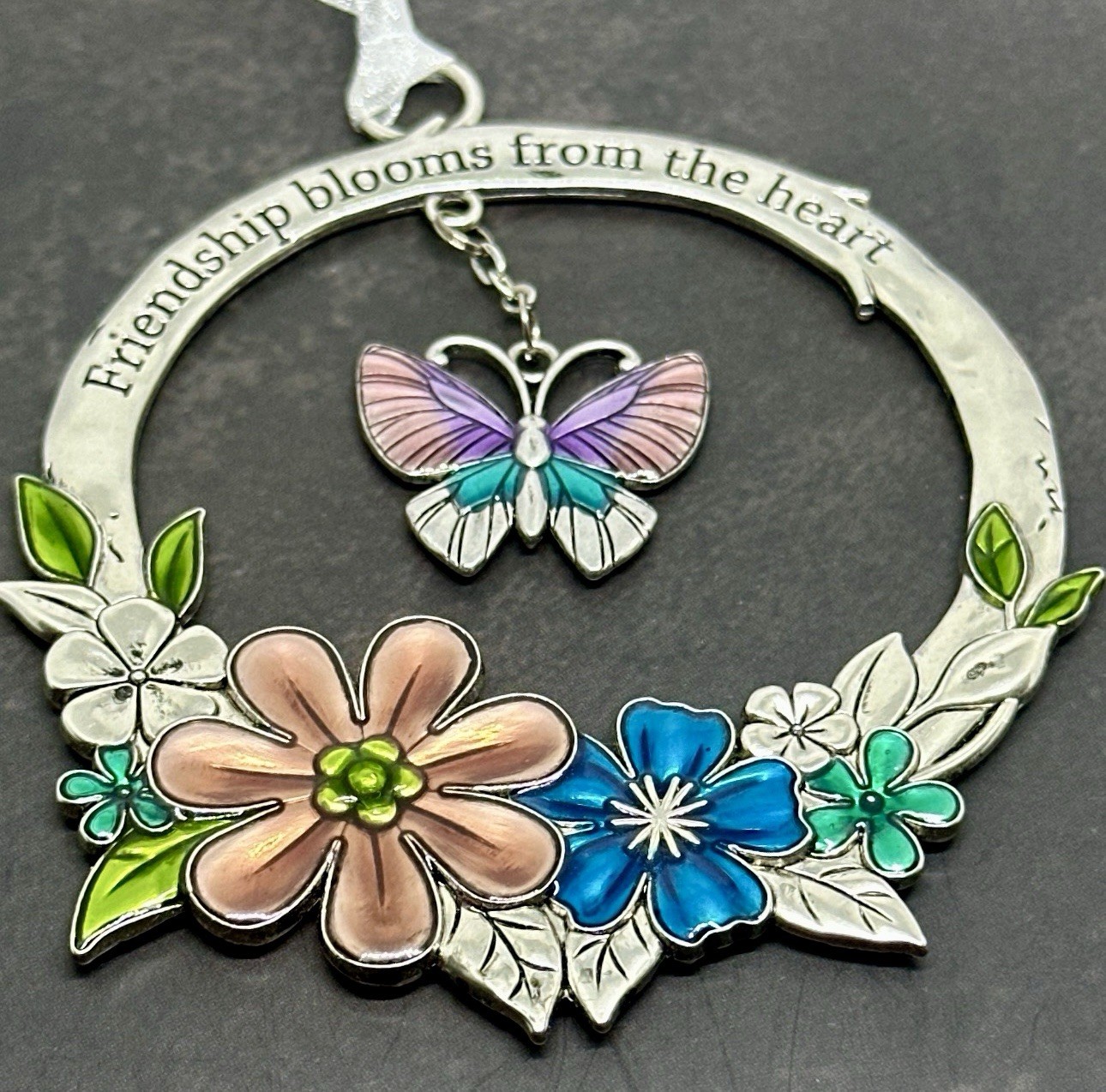 Ganz Flowers & Butterfly Round Ornament “Friendship Blooms From The Heart”