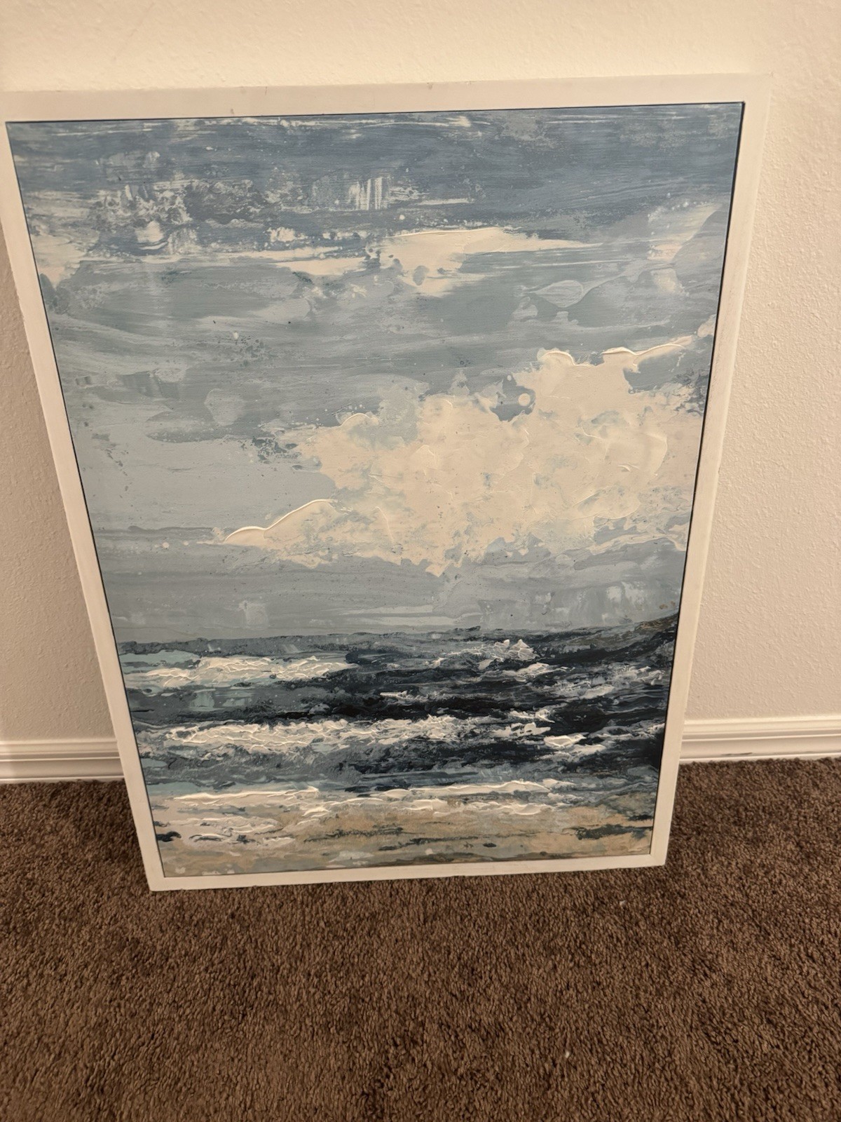 J. de Villeneuve Seascape Ocean Print on Canvas, Framed Wood Wall Art Blue/White