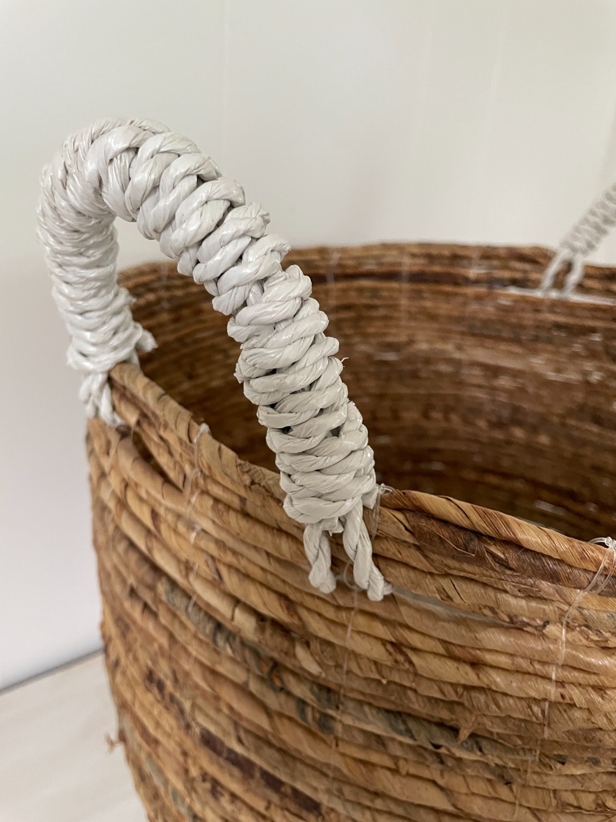 Large Natural & White Colorblock Handled Basket 16inch Storage Decor Laundry