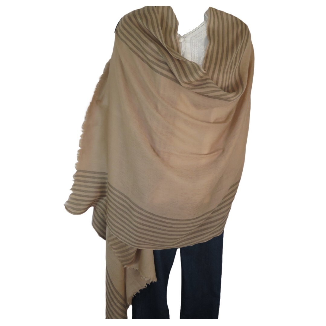 100% Yak Wool Shawl /Wrap | Handloomed | Reversible | Beige