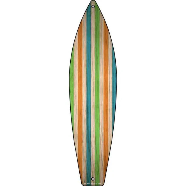 Blue Green And Orange Striped Surfboard Sign 23″x6″ Plaque Home Door Garage Wall