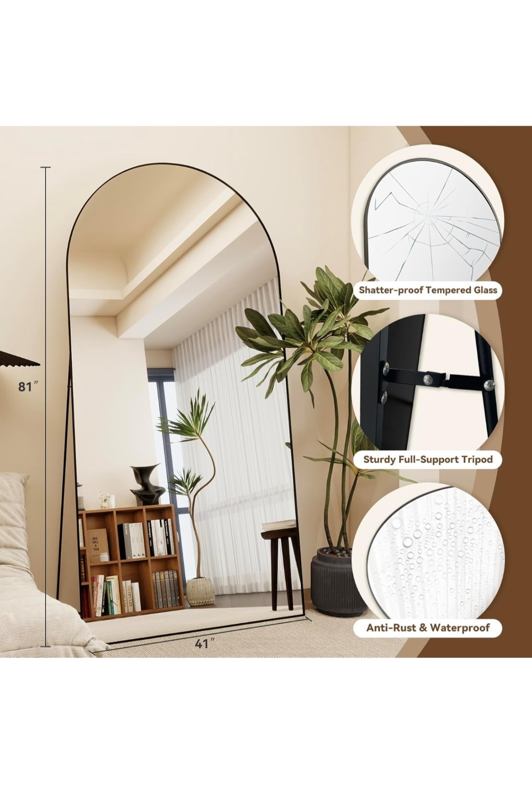 Brand New 81″x41″ Arched Full Length Mirror Floor Mirrors with Aluminum Alloy…