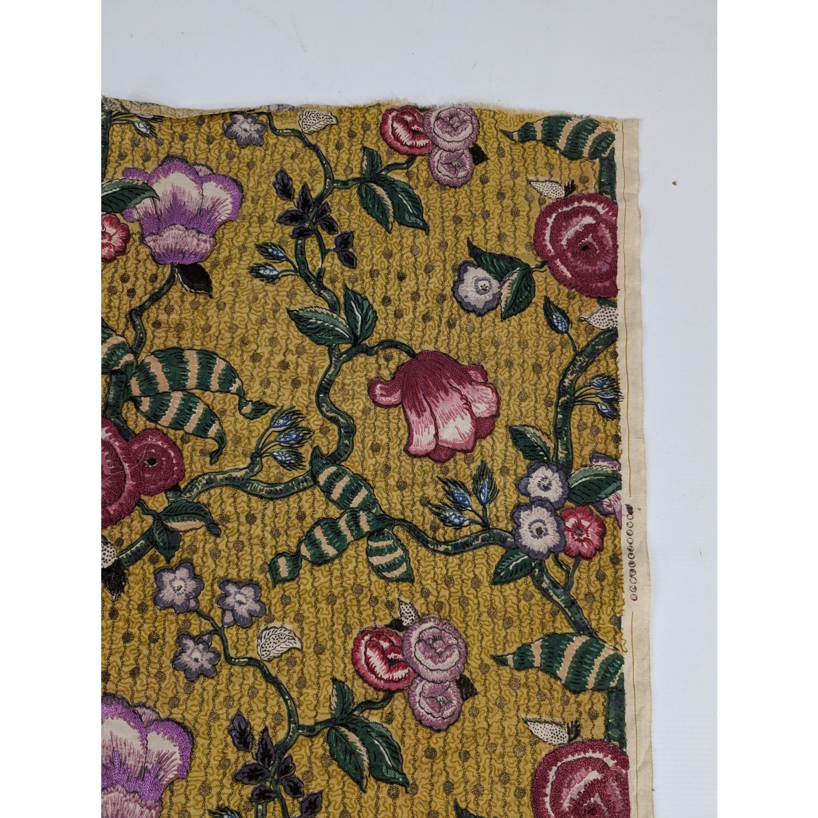 Vintage Jacobean Style Printed & Embroidered Floral Tapestry 49x29in
