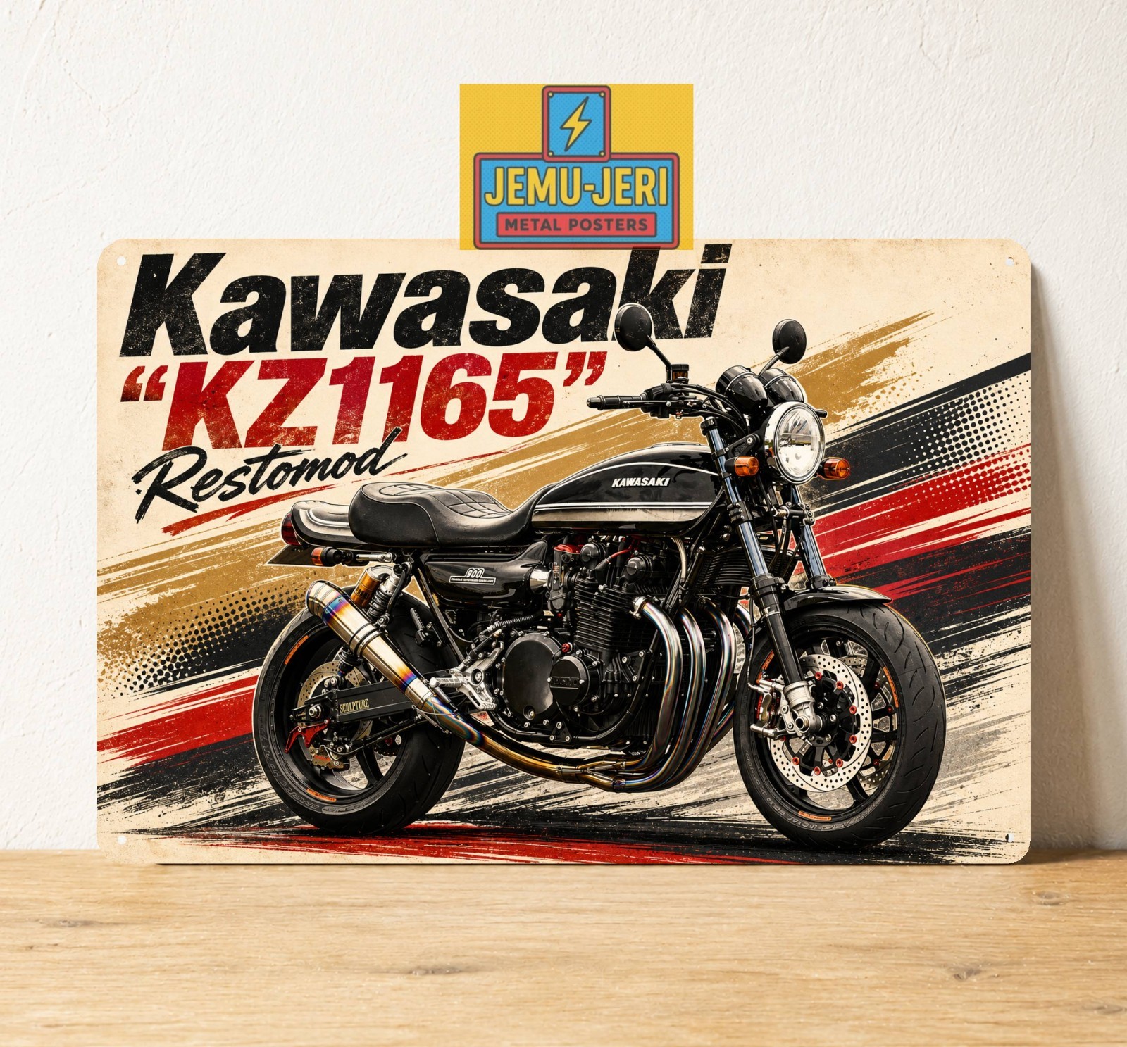 Kawasaki KZ1165 Restomod Metal Poster Tin Sign Custom Motorcycle Garage Wall Art