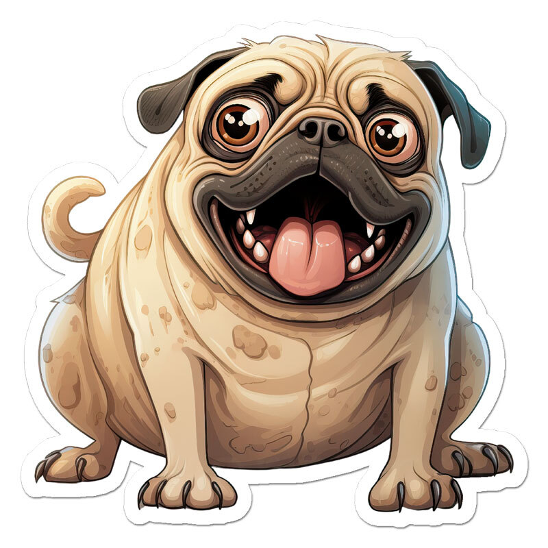 Fat Cartoon Pug, Vinyl Decal Sticker, Indoor Outdoor, 3 Sizes, #11824