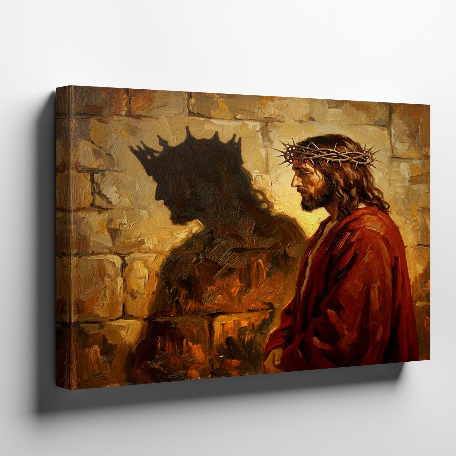 Jesus Christ with Crown of Thorns Shadow Wall Art Canvas Print Religious Decor