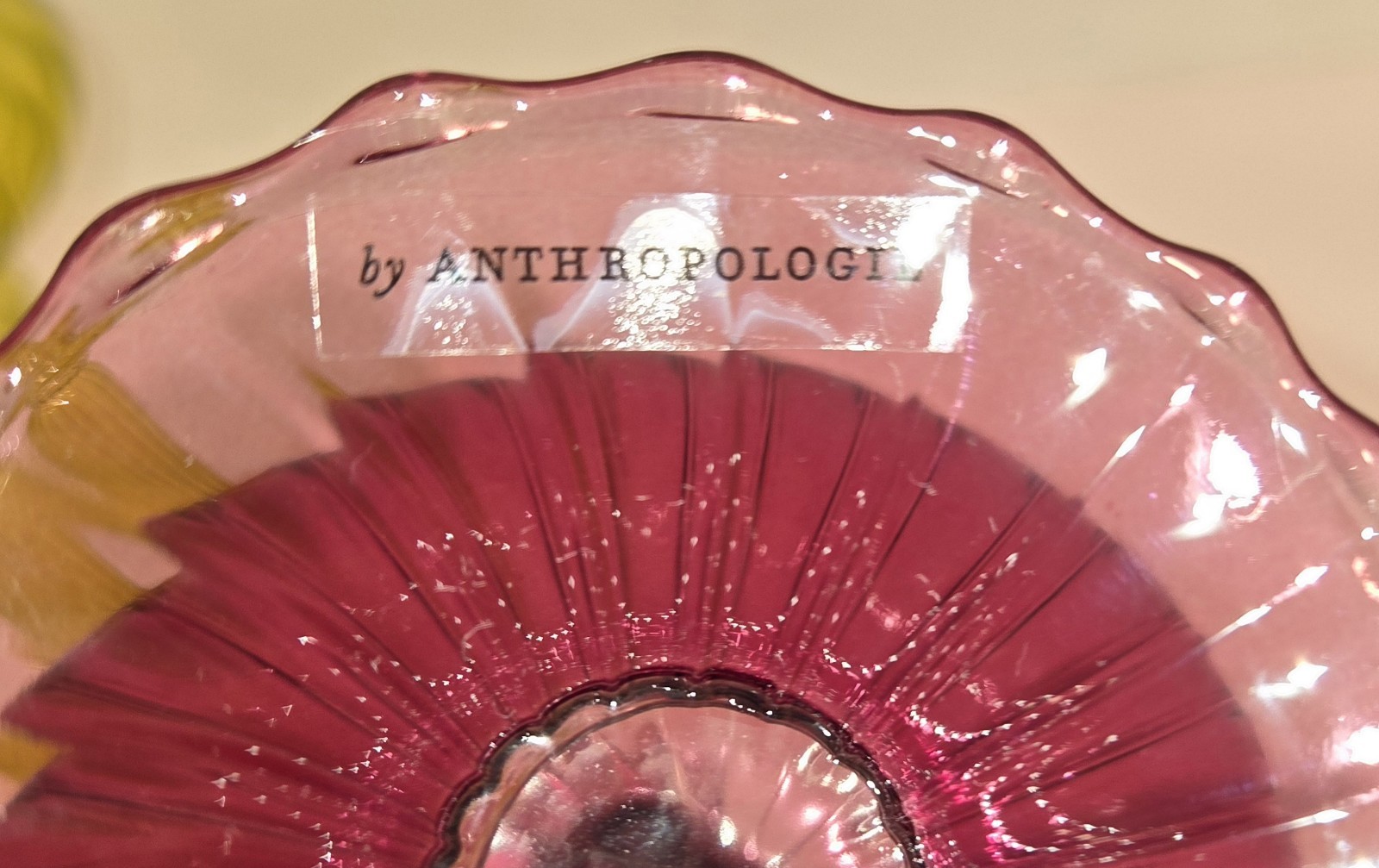 Anthropologie Art Glass Ruffle Vase Yellow Citrus Pink Cranberry Delicate 2