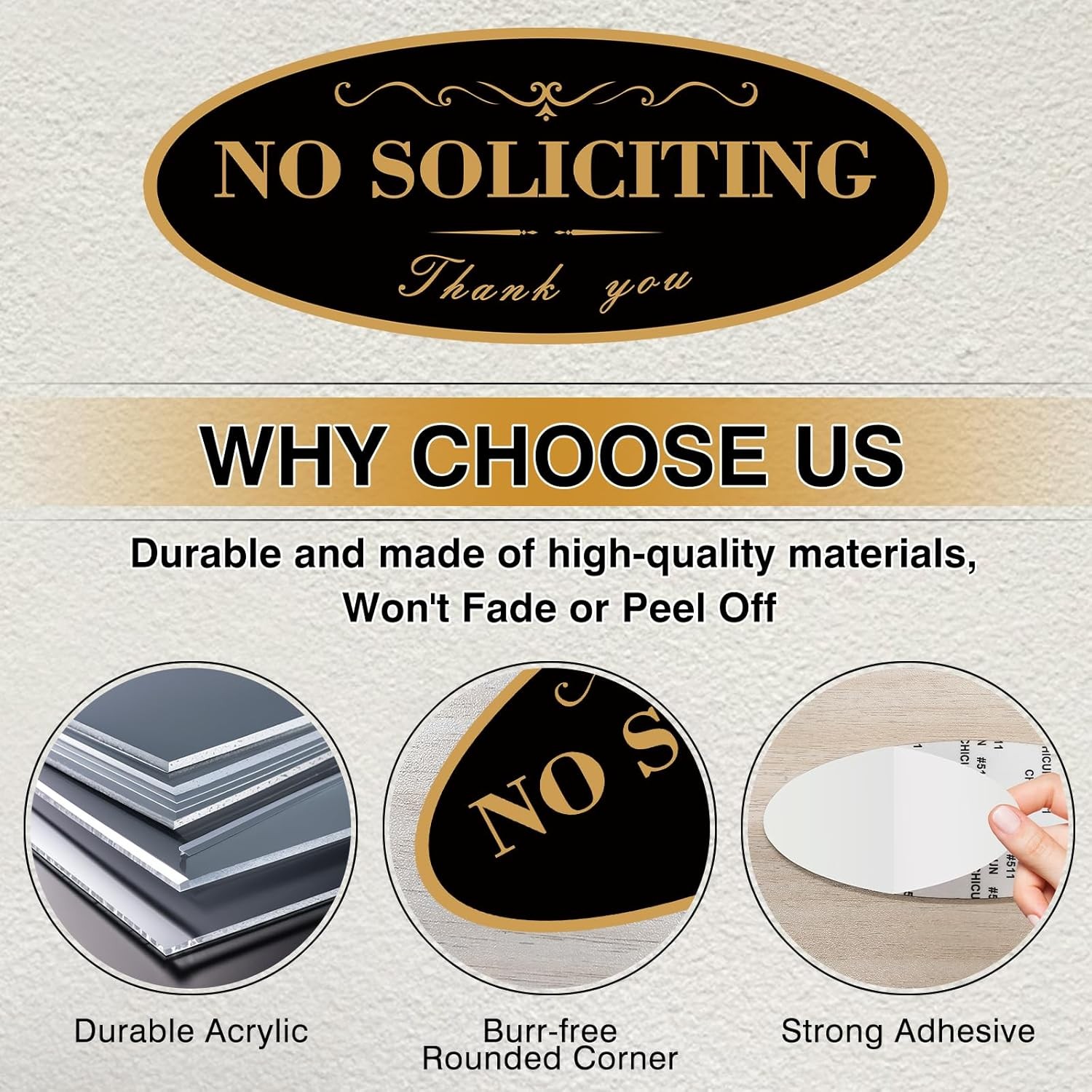 2 Pack No Soliciting Sign for House, Strong Self-Adhesive Acrylic No Soliciting