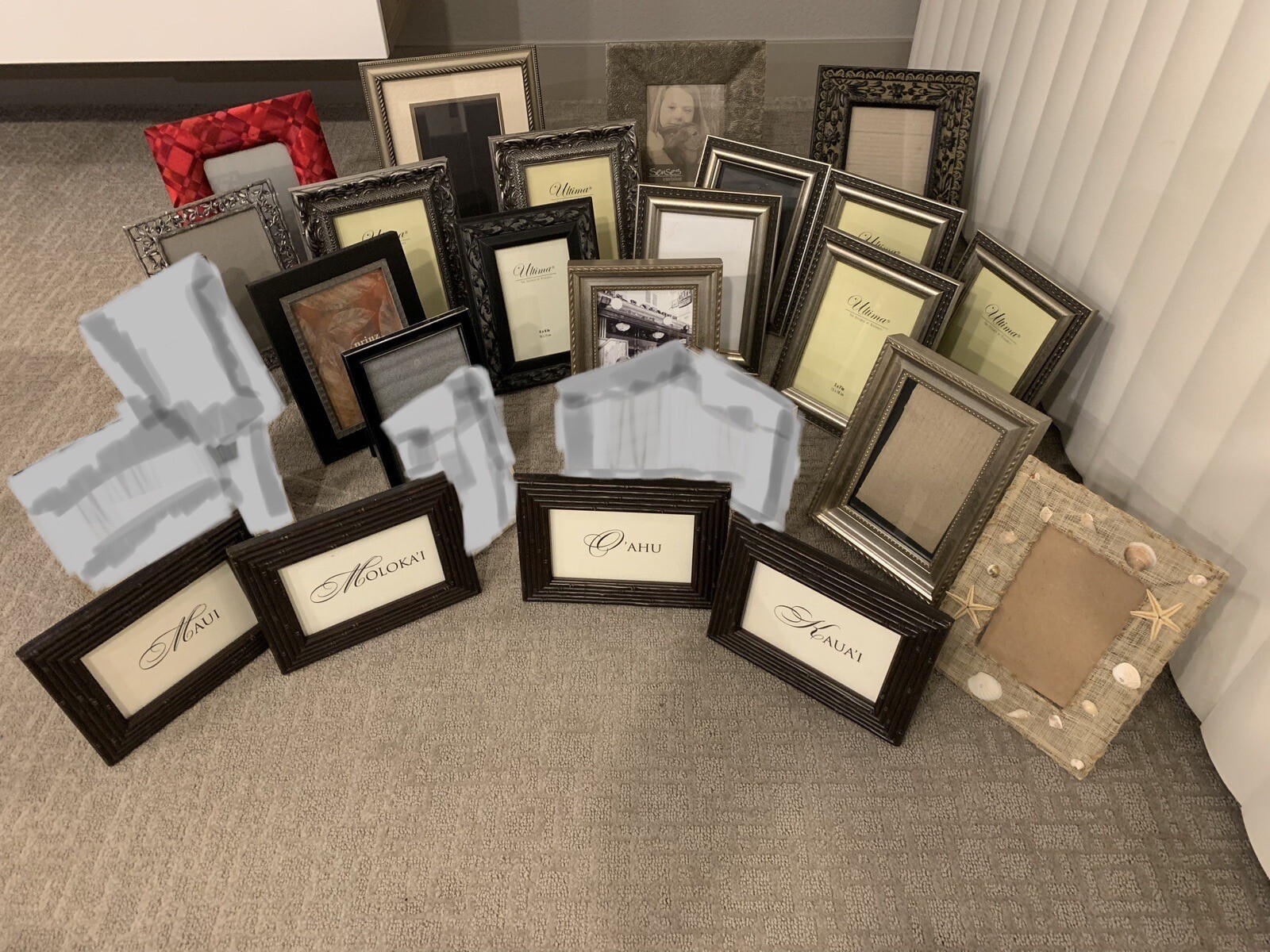BUNDLE OF 22 ASSORTED SIZES PICTURE FRAMES BRANDED & UNBRANDED, METAL, WOOD,MORE