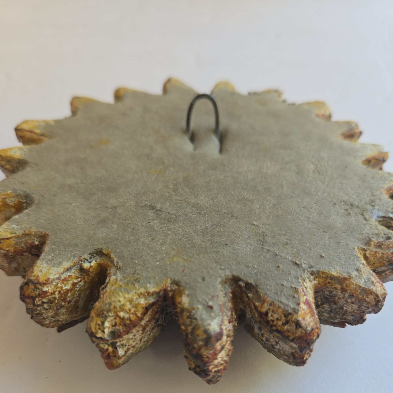 Heavy 5″ x1.5″ thick Ceramic / Clay Sun Face wall Hanging w Sea Shells unusual