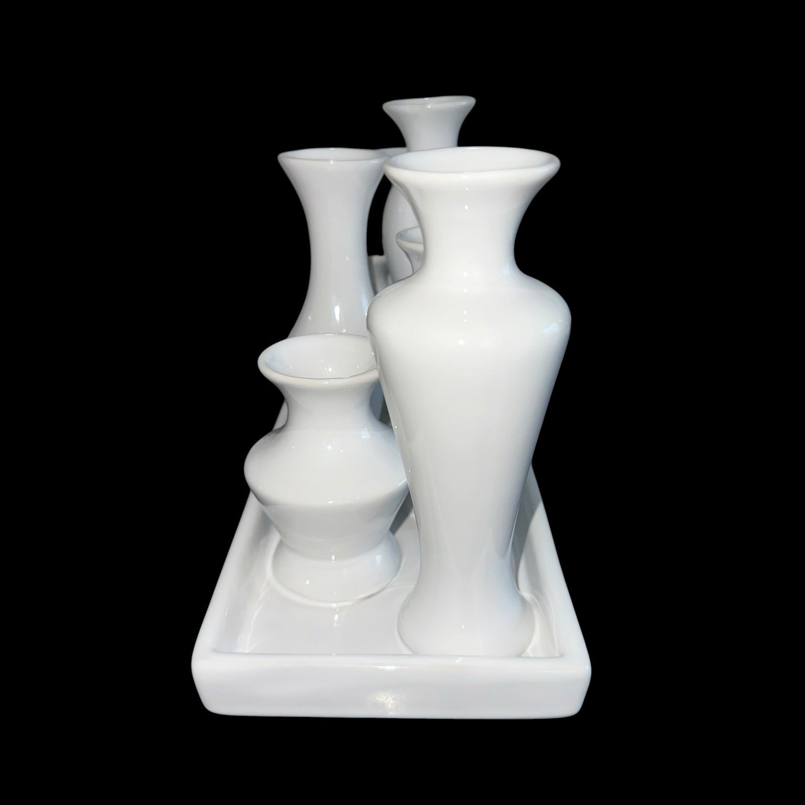 7 Bud Vases Attached Together On The Base, Ceramic Unique Art Deco White