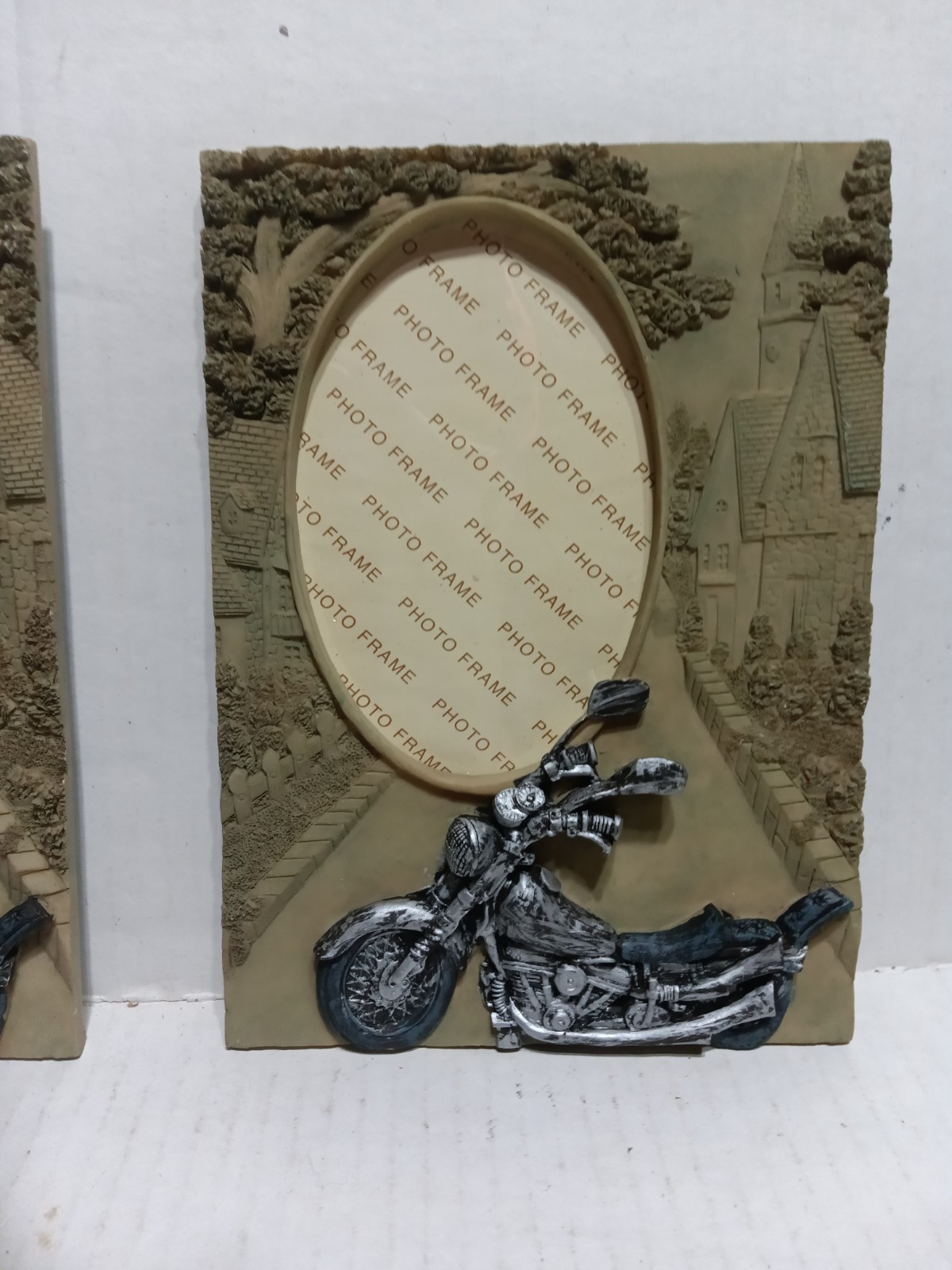 Motorcycle Textured 3D Picture Frame Lot of 2 Old Town Background 5″ in x 7″ in