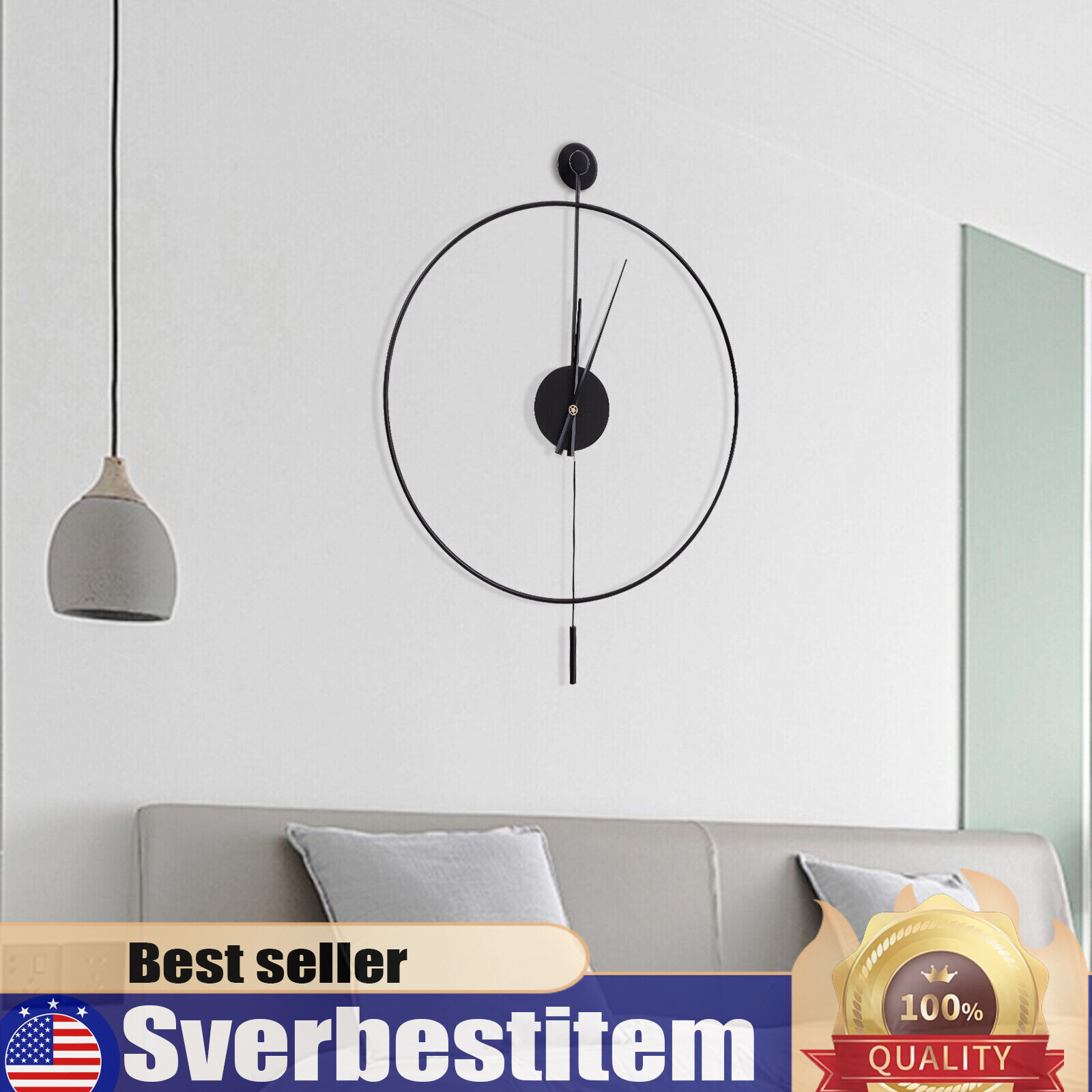 23.6” Minimalist Wall Clock Round Home Clock Silent Large Modern Wall Art Decor