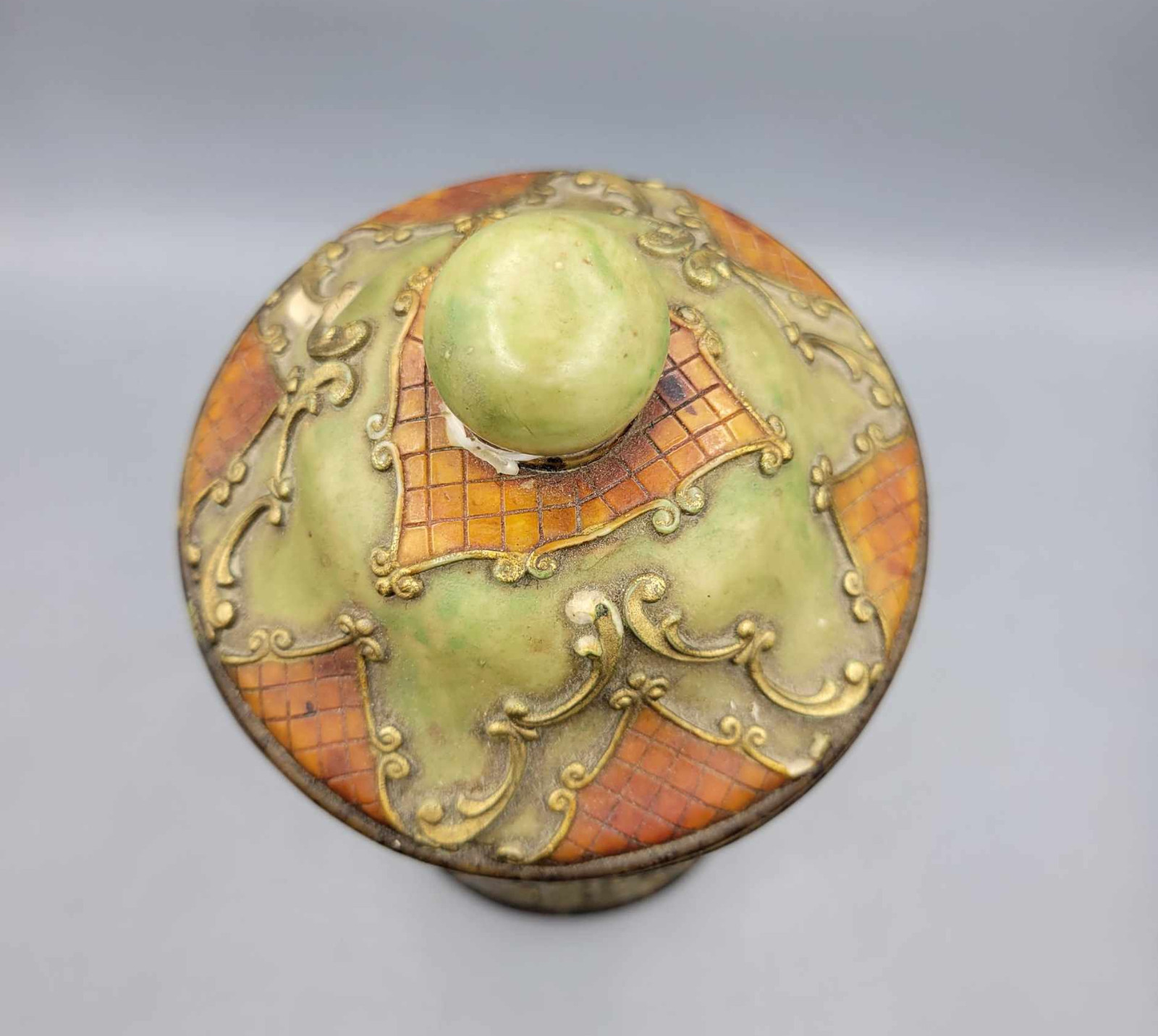 Decorative Vintage Resin Lidded Jar Container with Lid Multicolor Brown Green