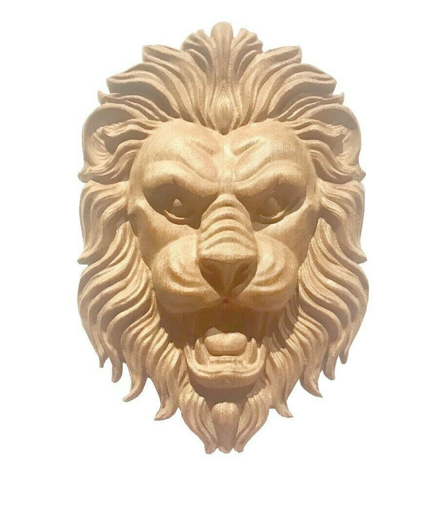 Lion Head Rosette /Aplique 6-3/4″ x 4-1/2″. Cherry, Mahogany, Poplar…