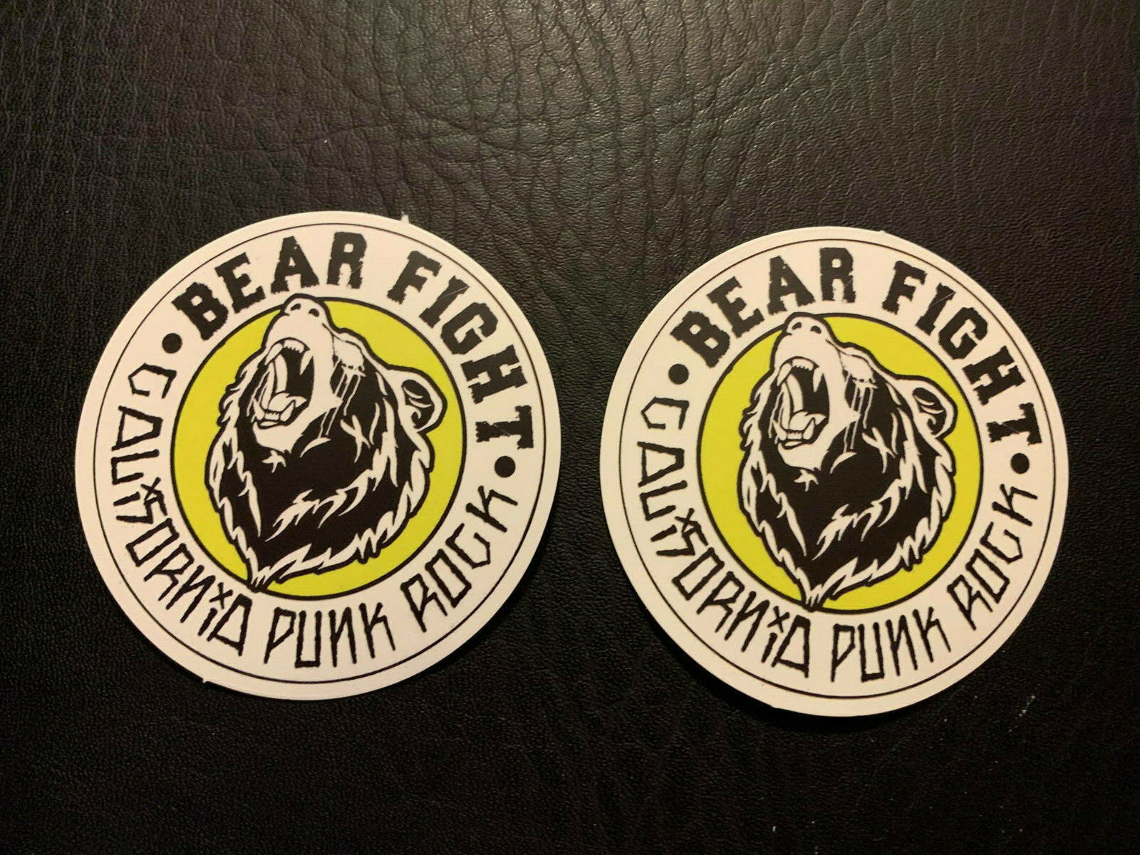 Lot (2) BEAR FIGHT 2 1/2″ x 2 1/2″ California Punk Rock Logo Stickers FAST! FREE