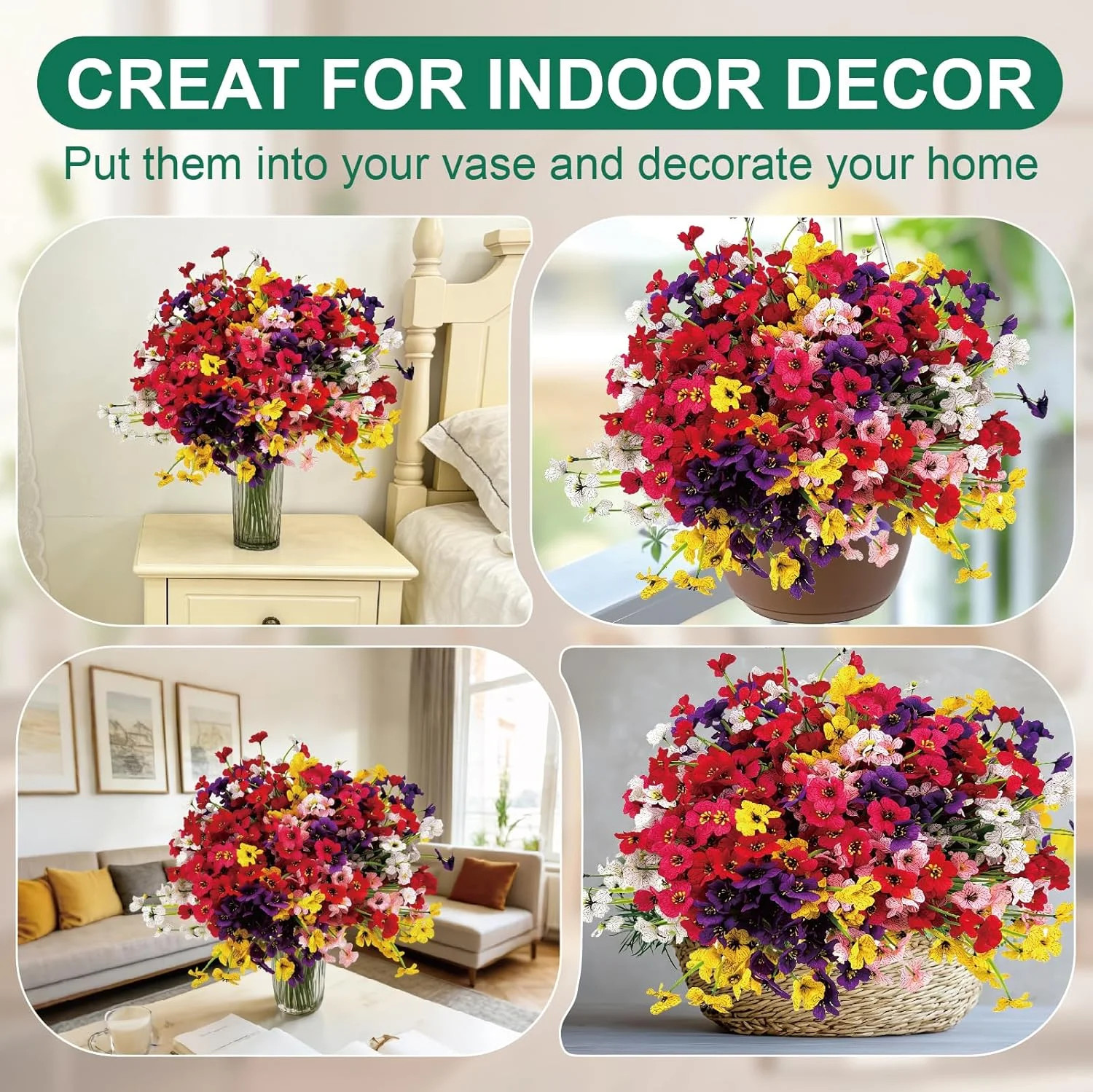 24 Bundles Artificial Flowers for Outdoors Fake Ferns UV Resistant Faux Spring