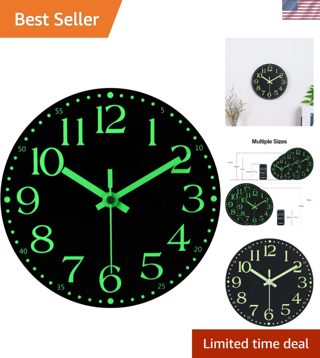Luminous 8-Inch Wall Clock – Silent Battery Powered Decor for Home Offices
