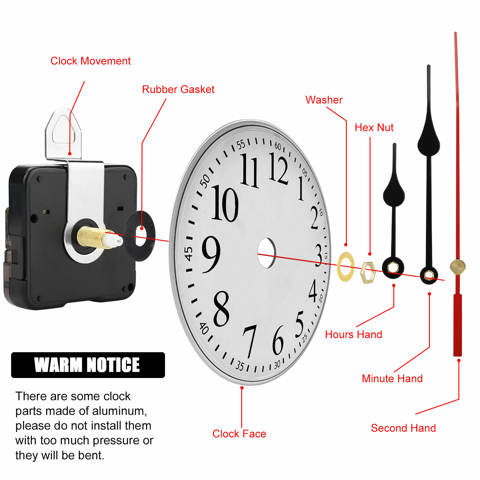3PCS Silent Quartz Clock Replacement Movement Kit W/ 6 Style Hand for DIY Repair