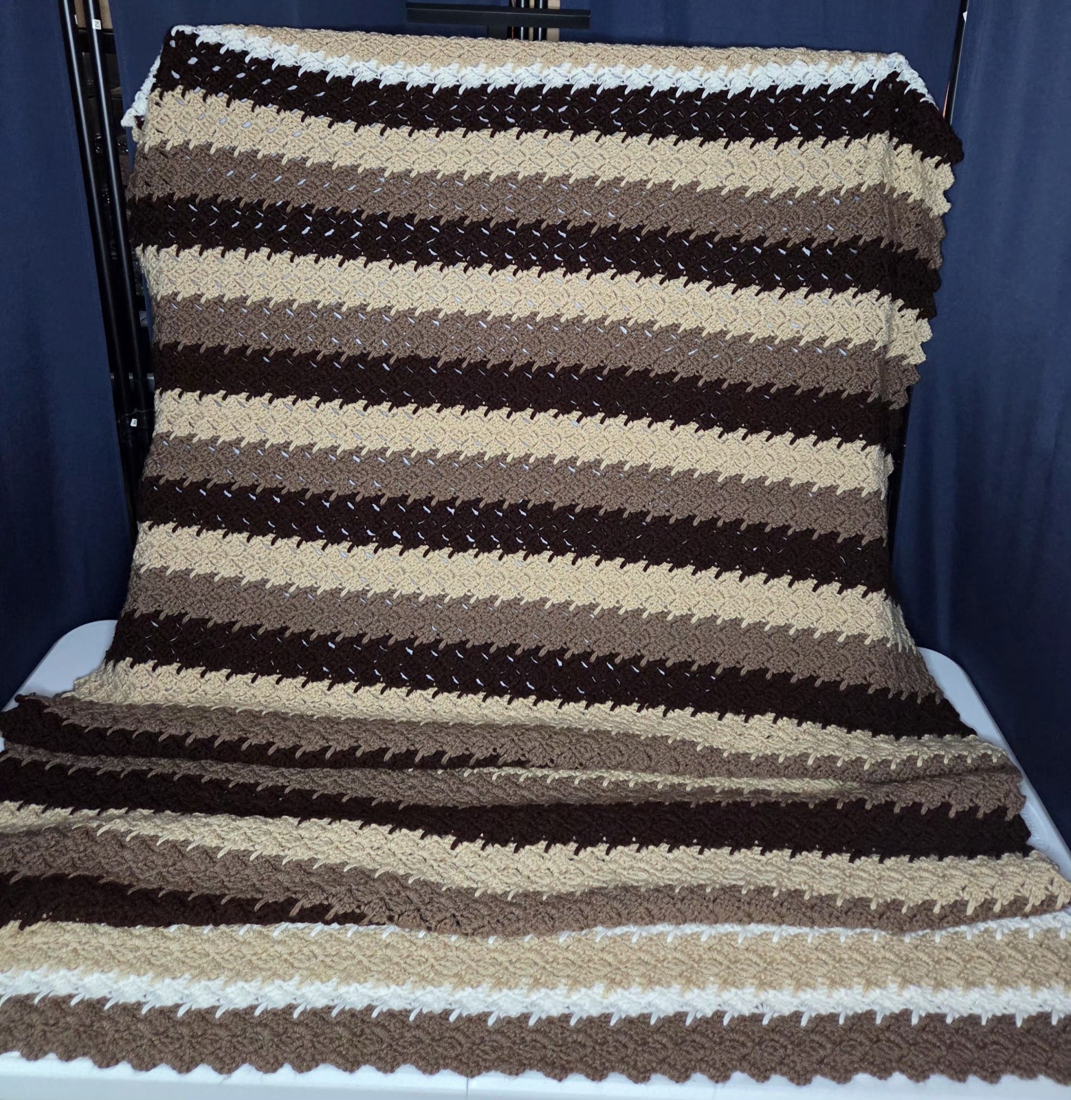 Afghan NEW Handmade Crochet 46″x 72″ Multi Color Browns/White Throw Blanket