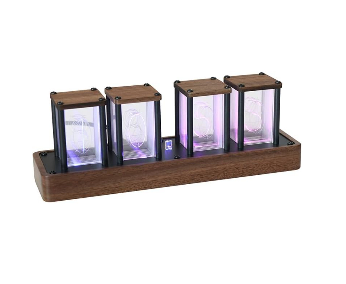Nixie Tube Clock Walnut Digital Retro Clock WiFi Time Sync Alarm Timer 12/24H Di