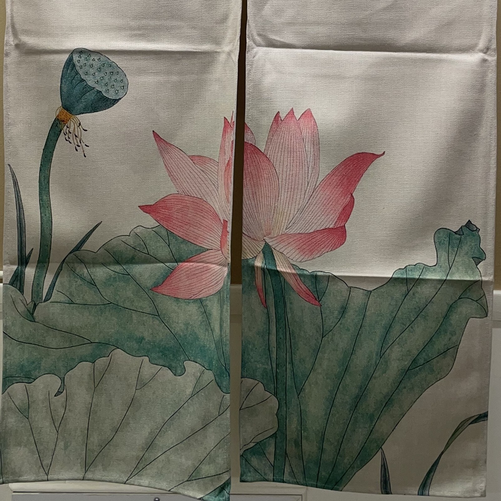 Privacy Drape Japanese Style Doorway Canvas Noren Curtain Home Decor Lotus