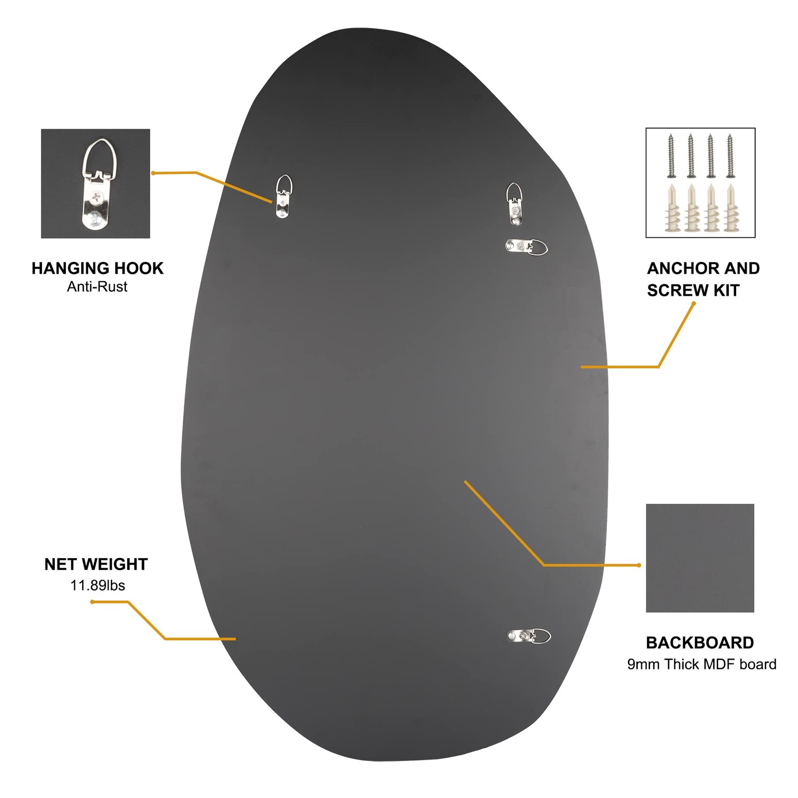 Irregular Wall Mirror Asymmetrical Mirror for Bathroom Living Room Entryway B…