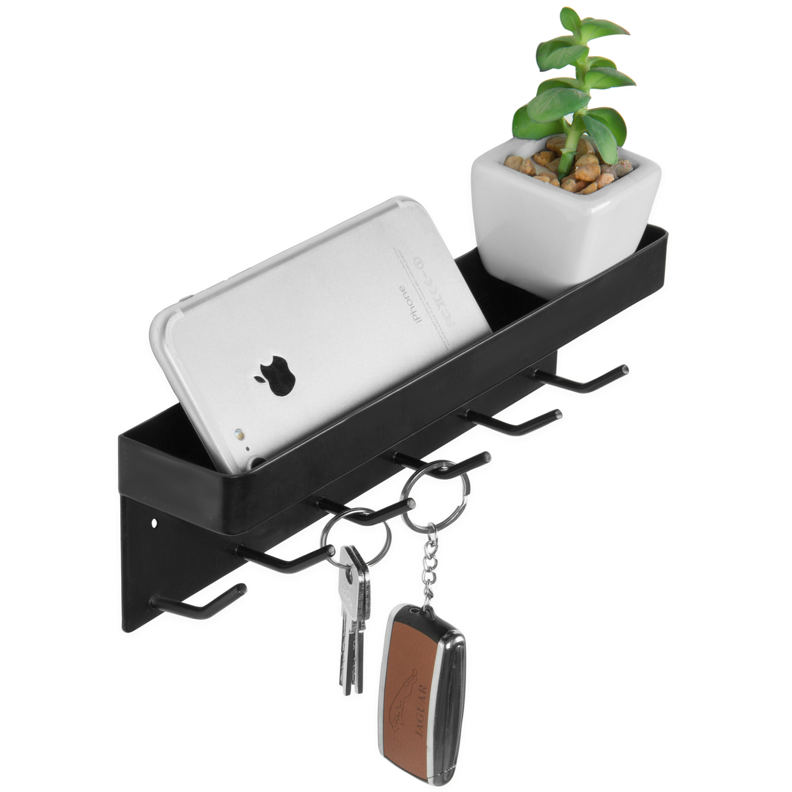 MyGift 6-Hook Wall-Mounted Black Metal Key Holder with Top Shelf