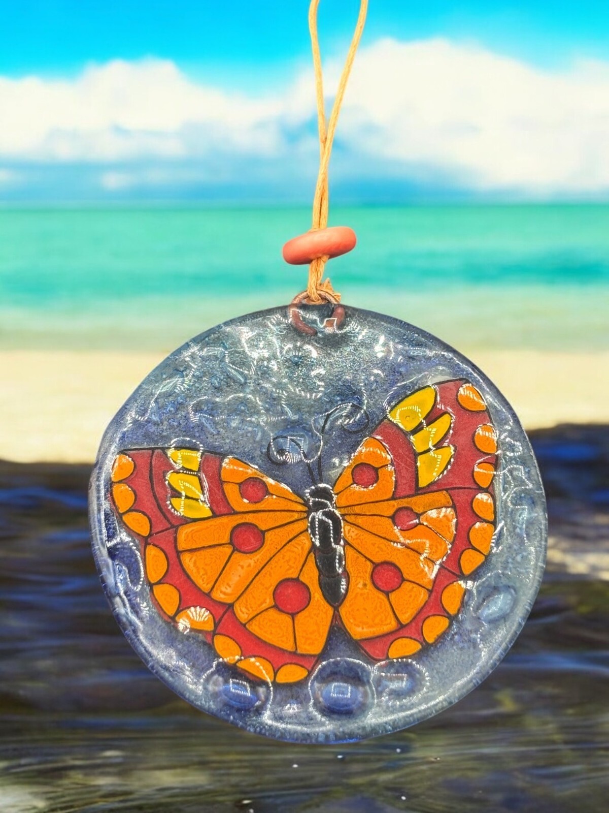 Butterfly Fused Glass Ornament, Suncatcher 2 5/8″ Flat