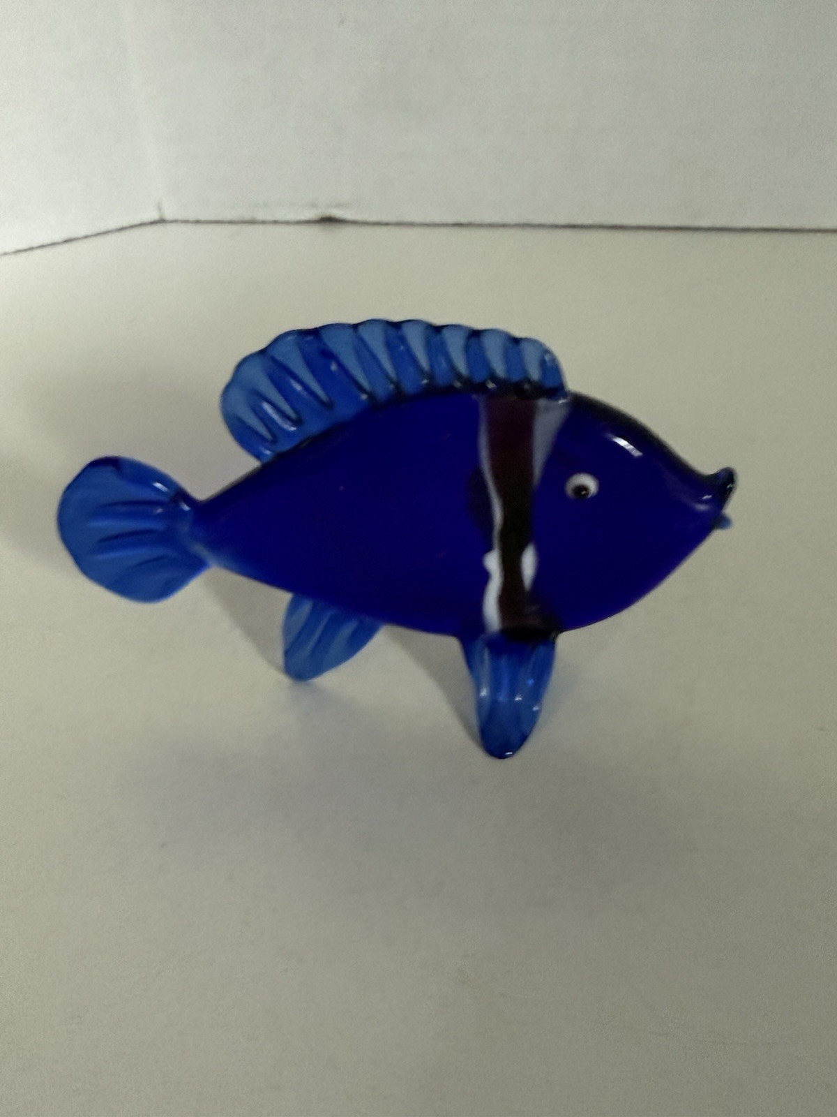 Hand Blown Vintage Miniature Glass Fish Figurine Cobalt Blue Sculpture
