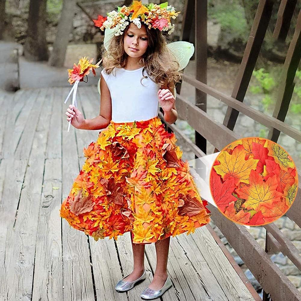 Artificial Fall Maple Leaves Bulk 300 Pcs Assorted Color Fake Autumn Leaves with