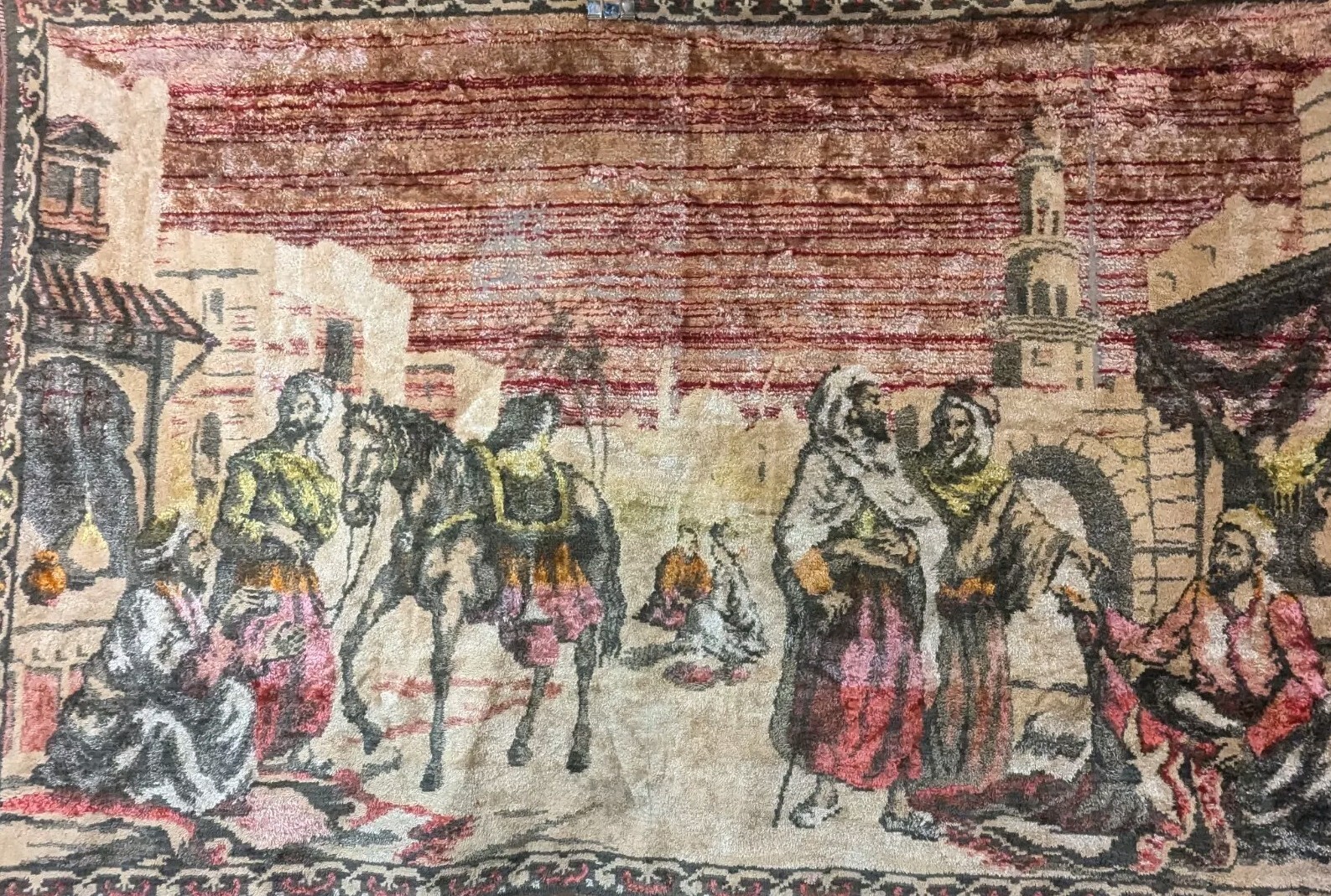 Vintage Tapestry Wall Hanging Sultan Turkish Moroccan Velvet 66×46″