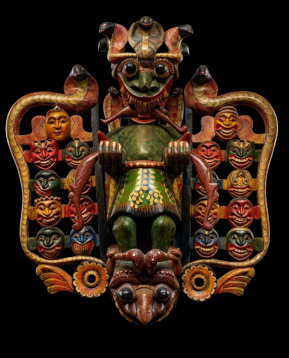Unique Handcrafted 42 in Wooden Demon Devil Mask from Sri Lanka | Traditional