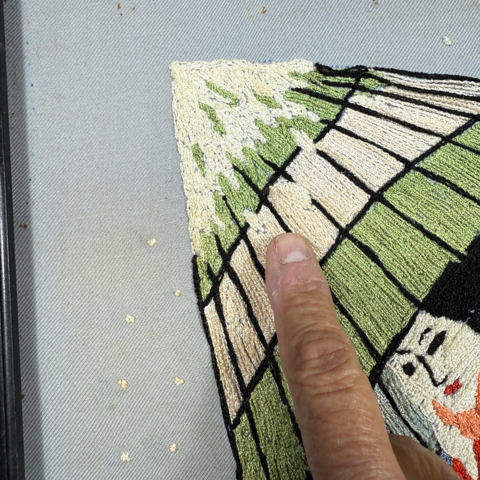 Vintage Asian Japanese Hand Geisha Wall Art Crewel Kimono & Wagasa *see pics**