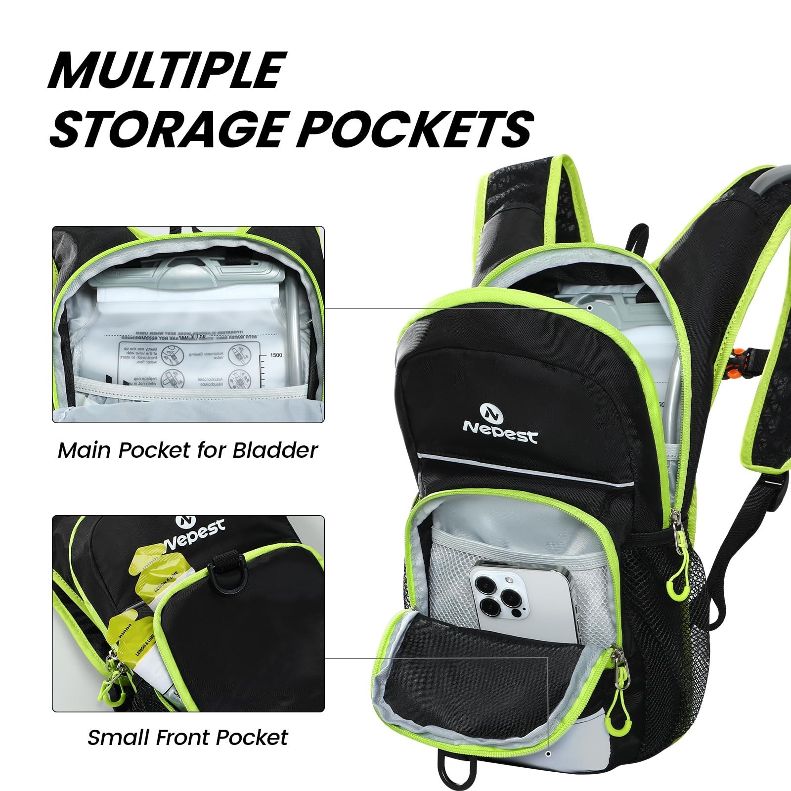 Nepest Kids Hydration Backpack, Mini Water Backpack with 1.5L Water Bladder f…